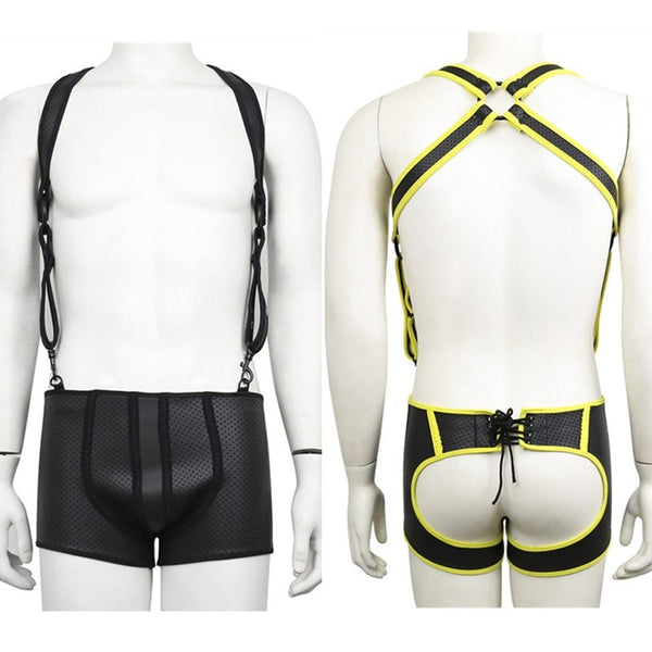 Fashion Men Body Leather Harness Shirt Top Bondage Chest Tape Rave