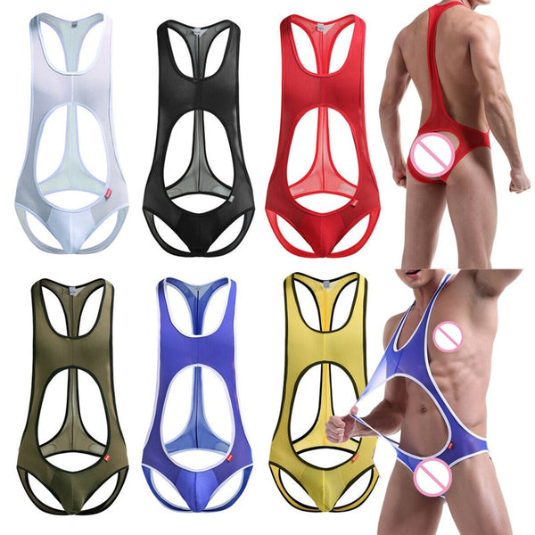 Mens Sexy One Piece Bodysuit Leotard Jumpsuit With Wrestling