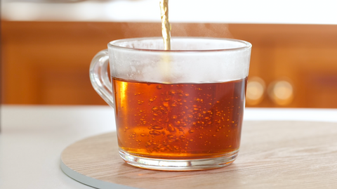 Tea In Glass Mug On Bench Table | Australian Lapsang Souchong Tea