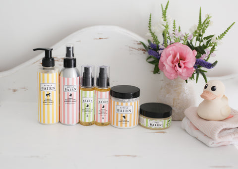 Organic Natural Baby and Mum Skincare range with baby powder and nappy rash cream
