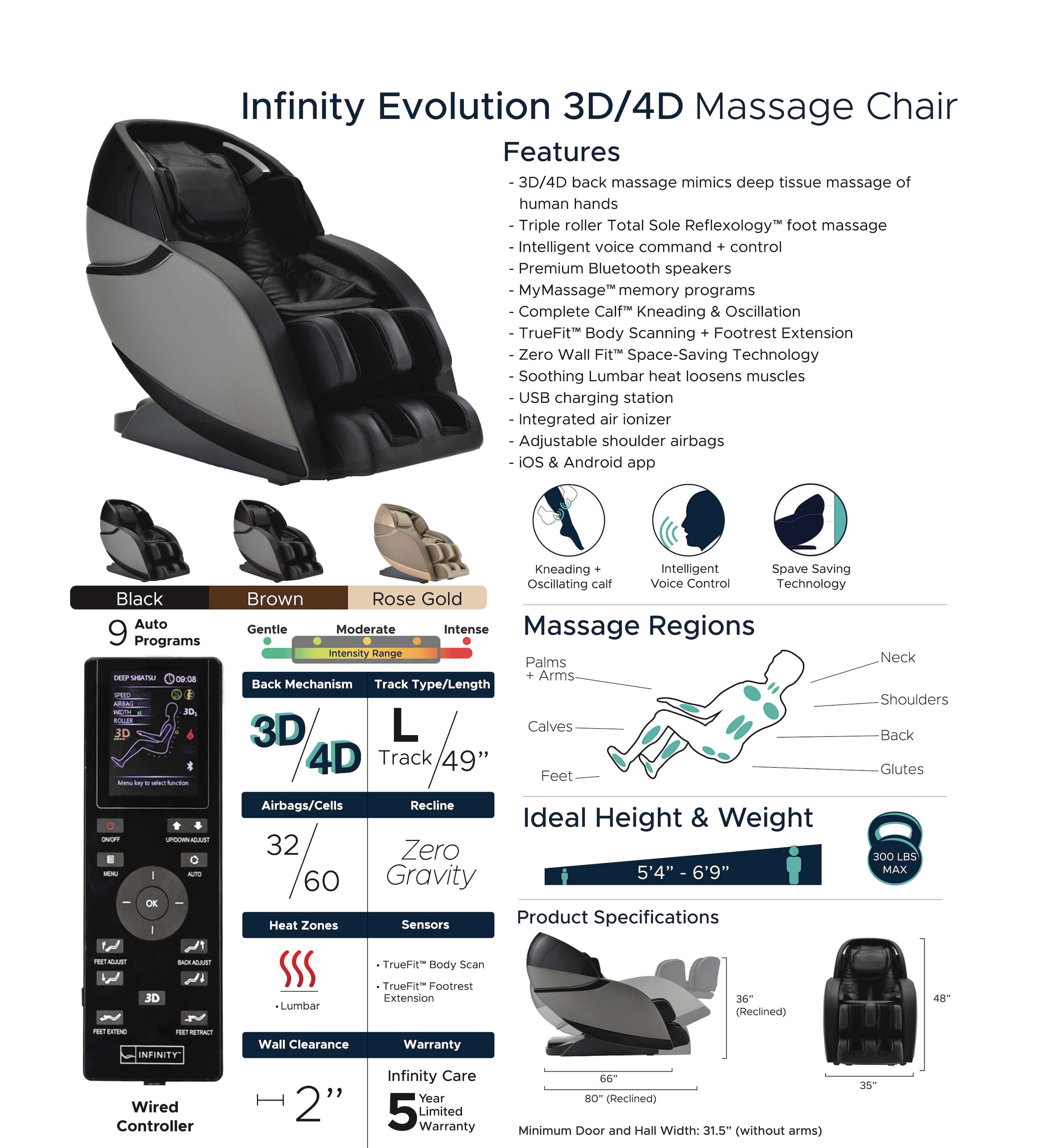 Infinity Evolution 3D/4D Massage Chair Spec Sheet