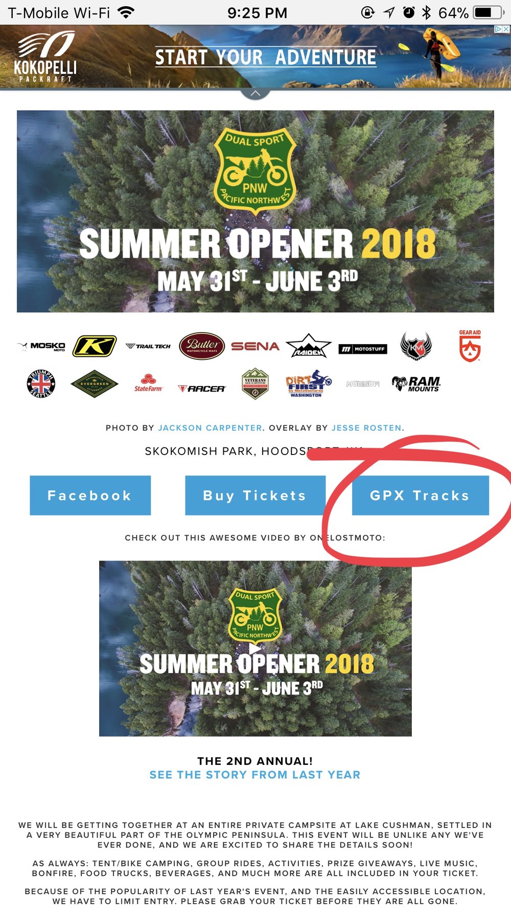  Find the GPX you want to download, like this one from our 2018 Summer Opener event. 