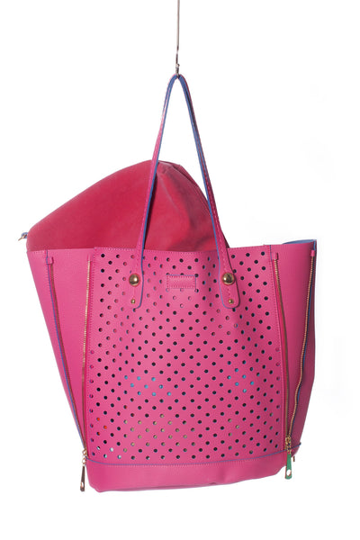 Baggage Perforated Side Zipper Detail Tote | Milan and Oz