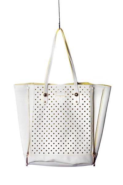 Baggage Perforated Side Zipper Detail Tote | Milan and Oz