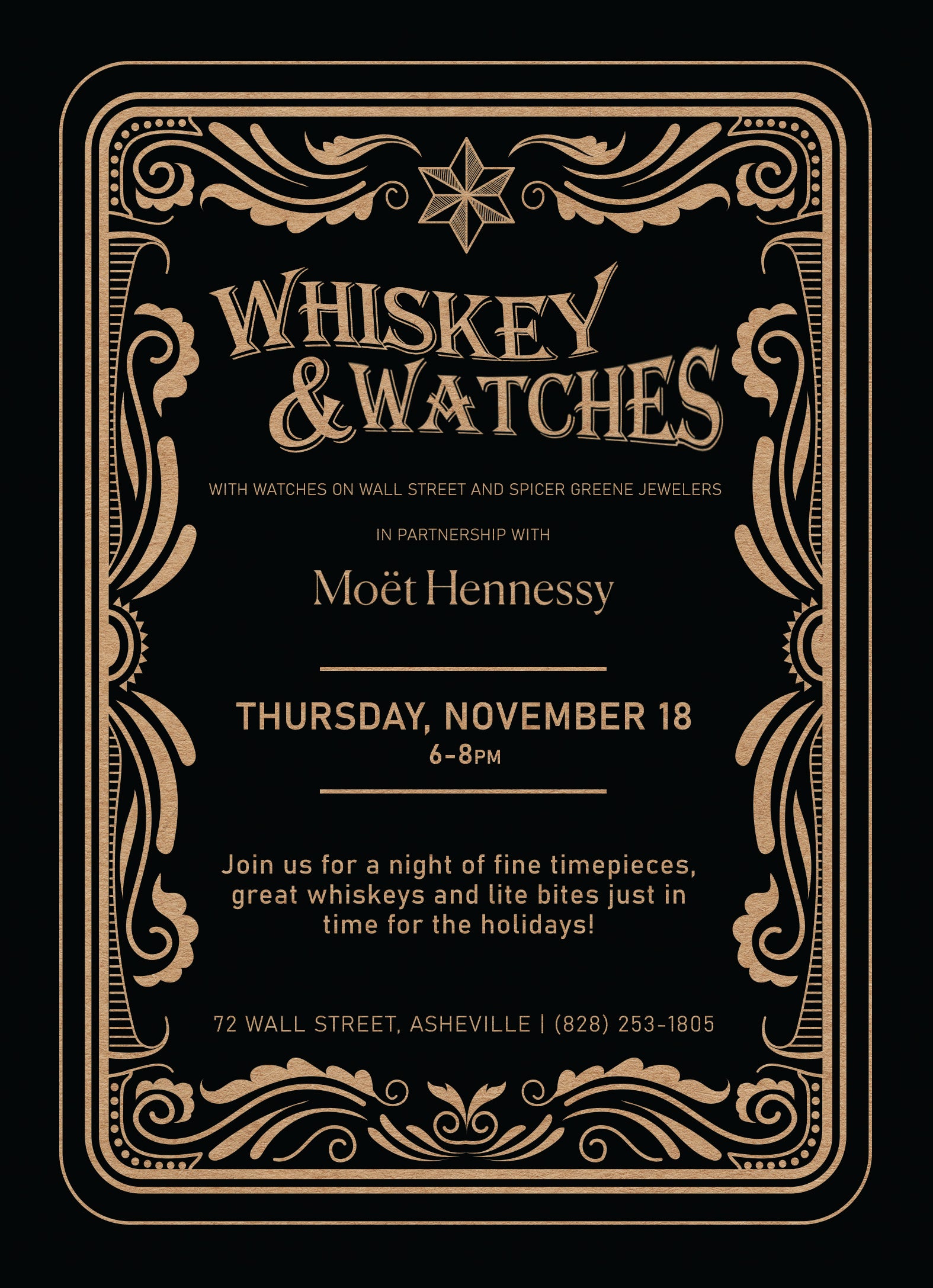 whiskey and watches november 18 6-8pm