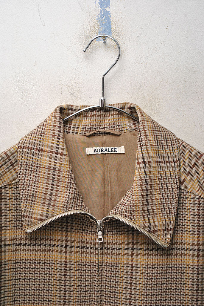 AURALEE WOOL SERGE CHECK ZIP-UP BLOUSON