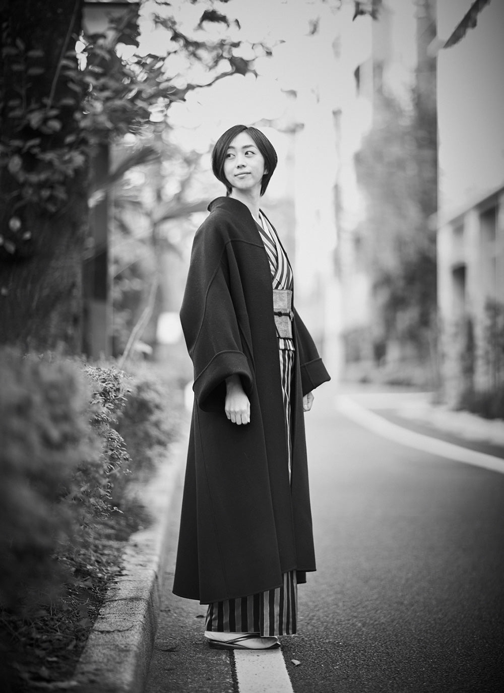 mima ロングコート　女優コート　スラドキー　和装コート