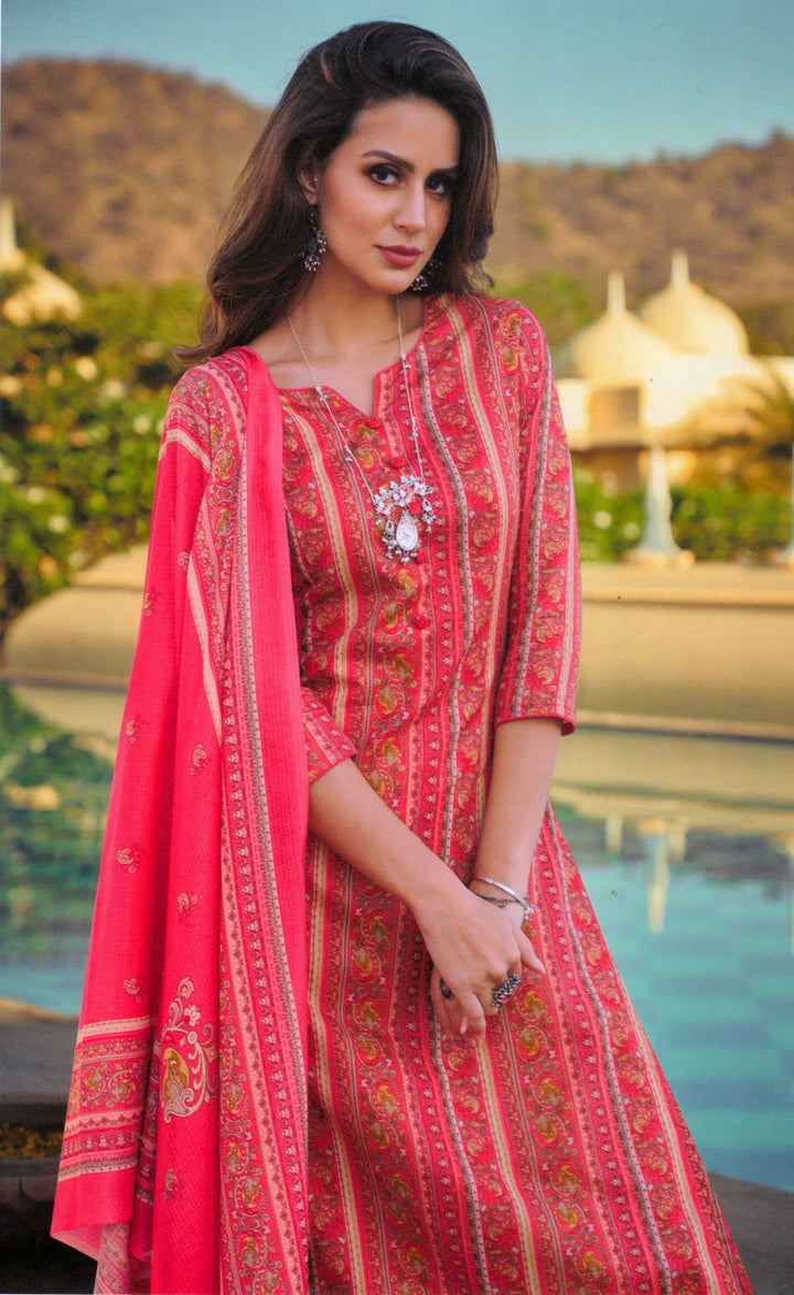 ladyline Rich Cotton Printed Womens Salwar Kameez Suit with Cutwork Lace Cotton Dupatta