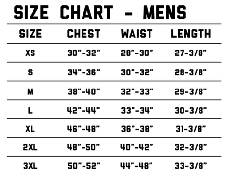 Deity T-shirt Size Chart