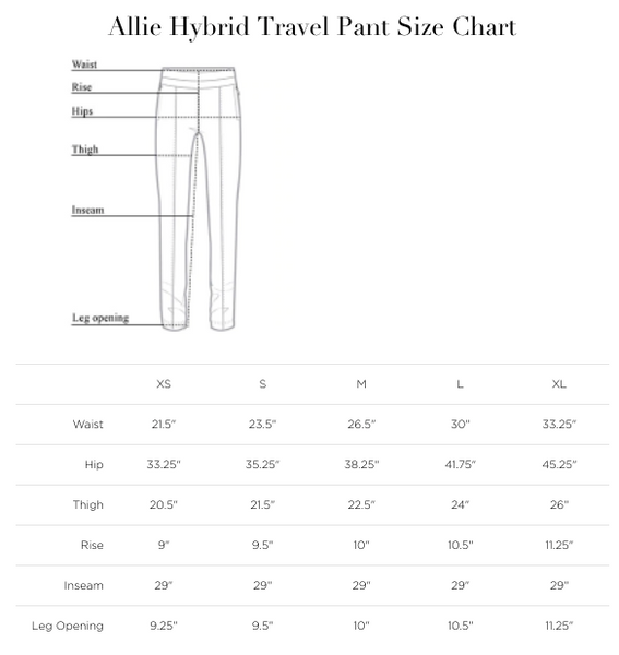 SIZE CHART - Anatomie Allie Hybrid Pant