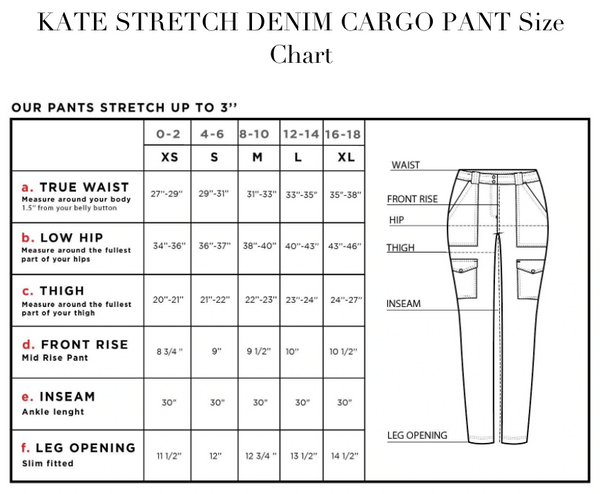 SIZE CHART - Anatomie Kate Cargo Pant