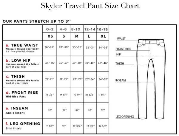 SIZE CHART - Anatomie Skyler Travel Pant