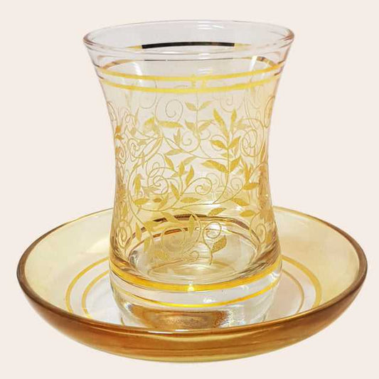 GOLDEN HORN Turkish Tea Set with 22k Gold Carved Tea