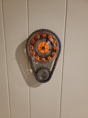 Chevy small block chevy orange wall clock, made from small block timing set