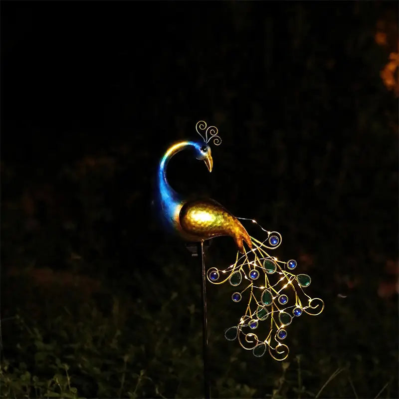 Solar Peacock Lights Outdoor LED Light Metal Peacock Statues