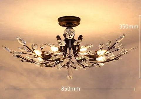 Country Retro Living Room Lamp Crystal Wrought Iron Ceiling