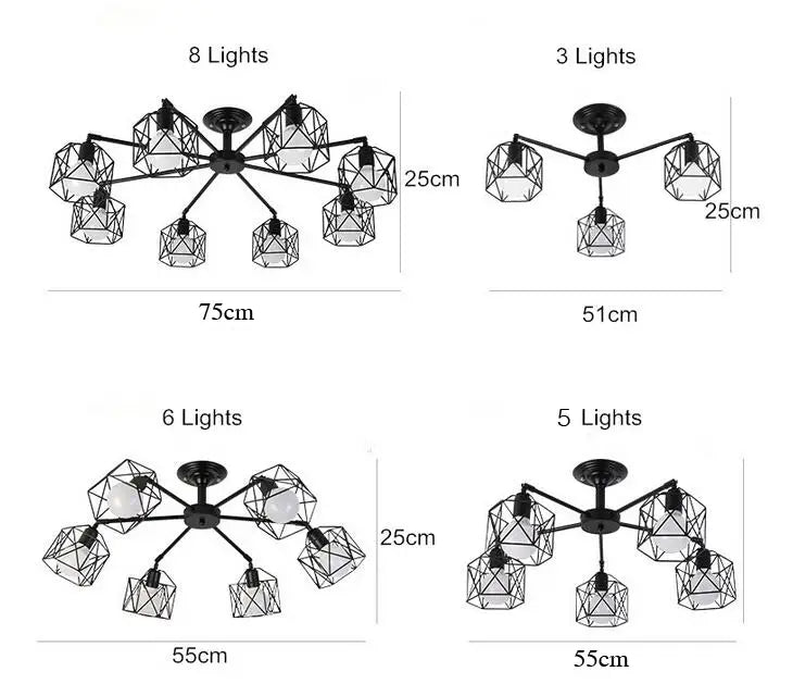 American Black Dendron Iron Cage Ceiling Lamp Kitchen