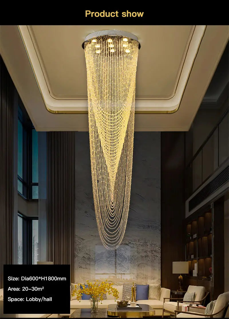 Luxury Staircase Chandelier Lighting Crystal Tassel Indoor