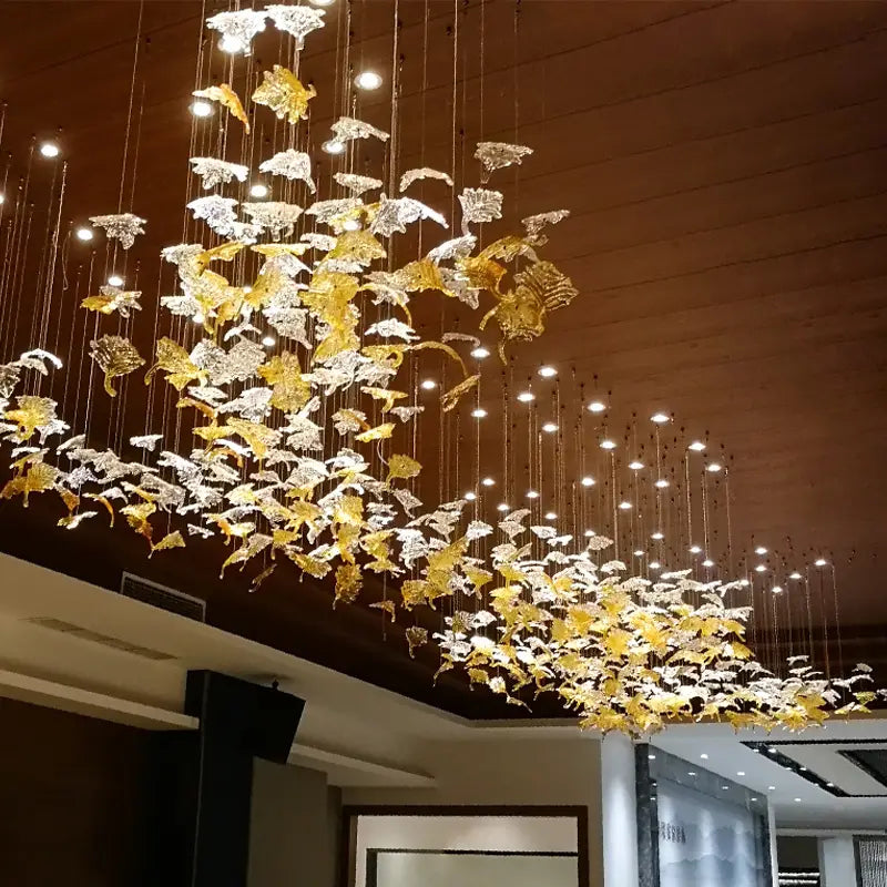 Murano Glass Maple Leaf Chandelier Lamps Art High Ceiling