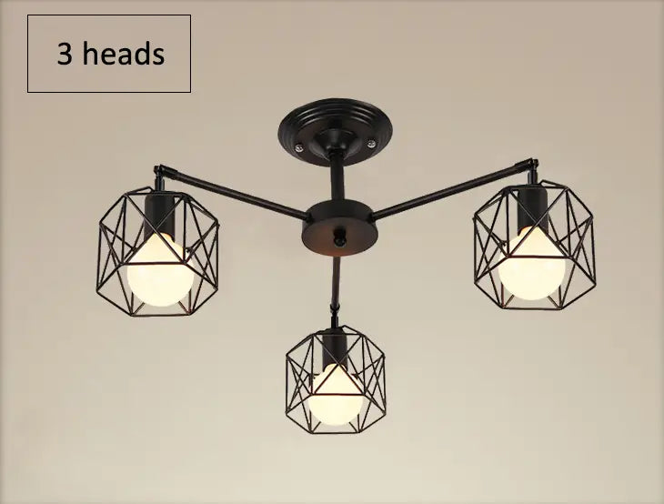 American Black Dendron Iron Cage Ceiling Lamp Kitchen