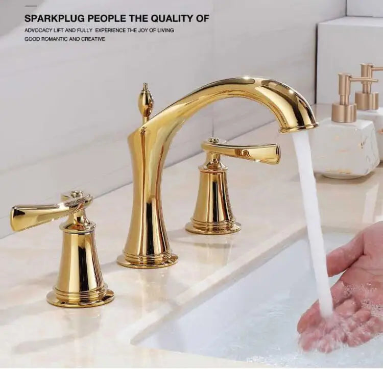 Basin Faucet Widespread American Style Classical Gold Brass