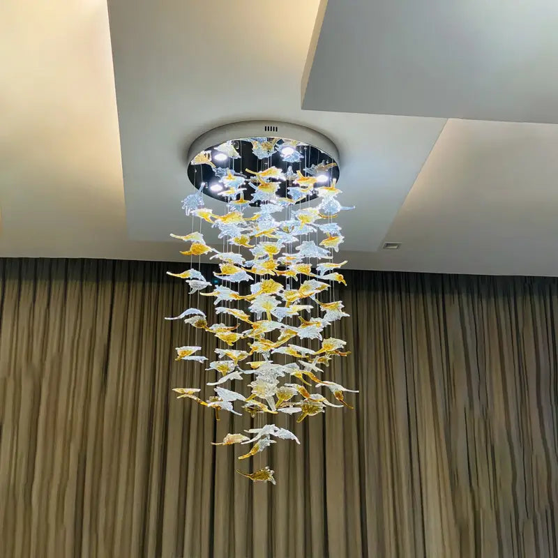 Murano Glass Maple Leaf Chandelier Lamps Art High Ceiling