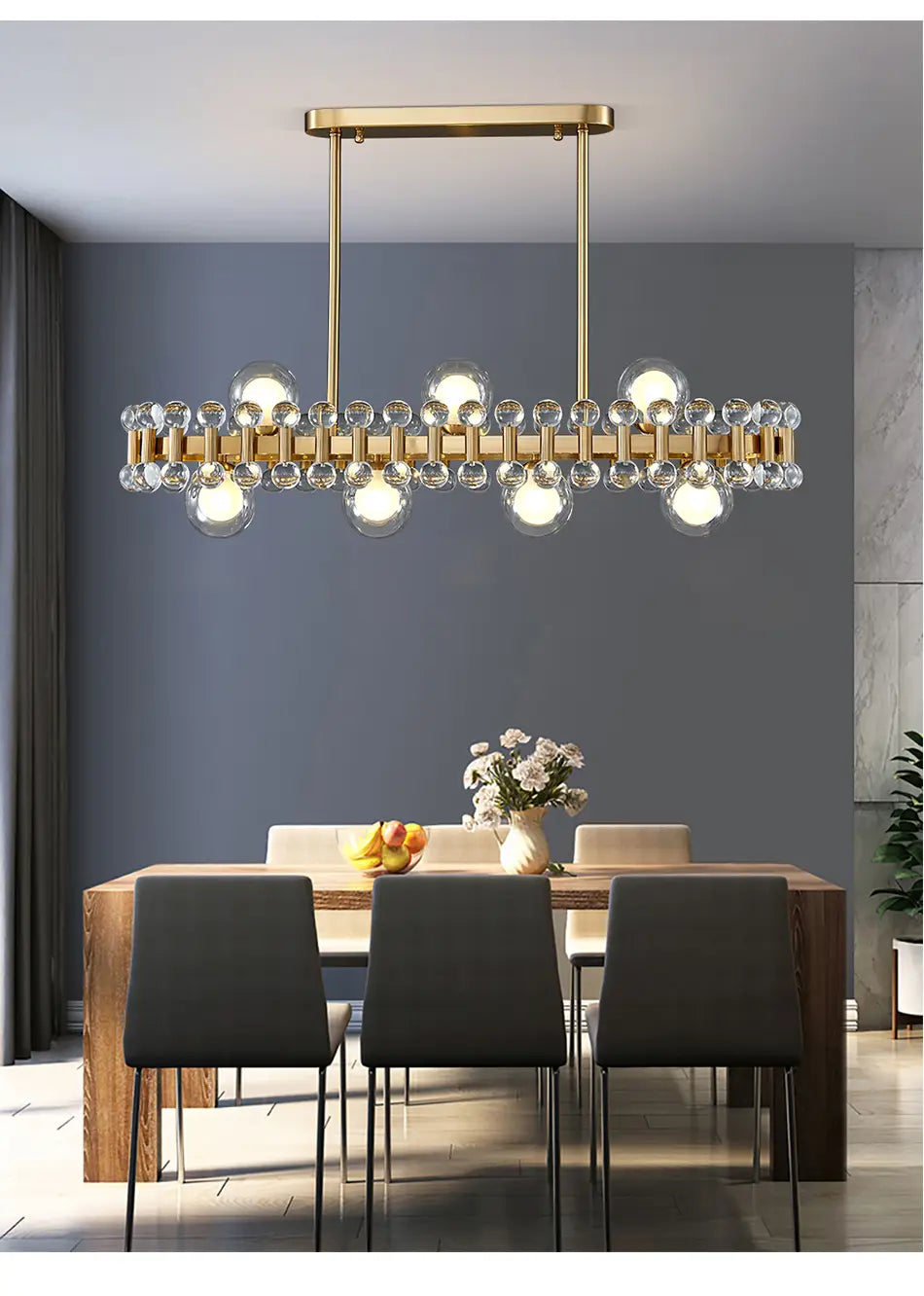 Rectangle color crystal chandelier for dining room kitchen