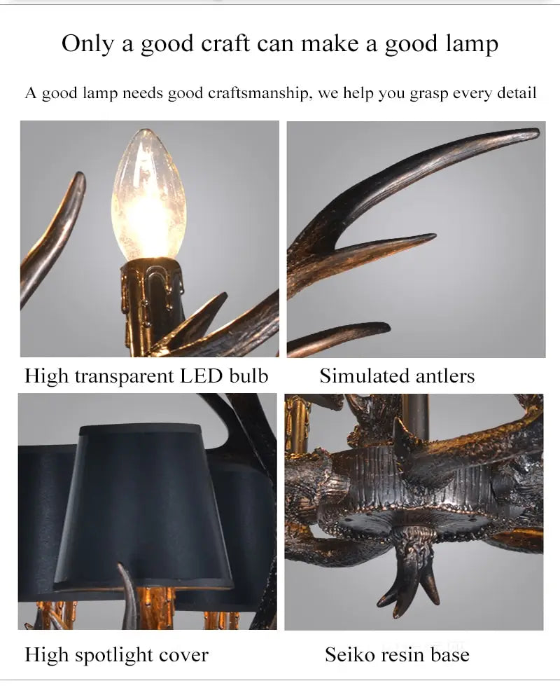 American Country Retro style Antler 2 Tier Chandelier Lamp