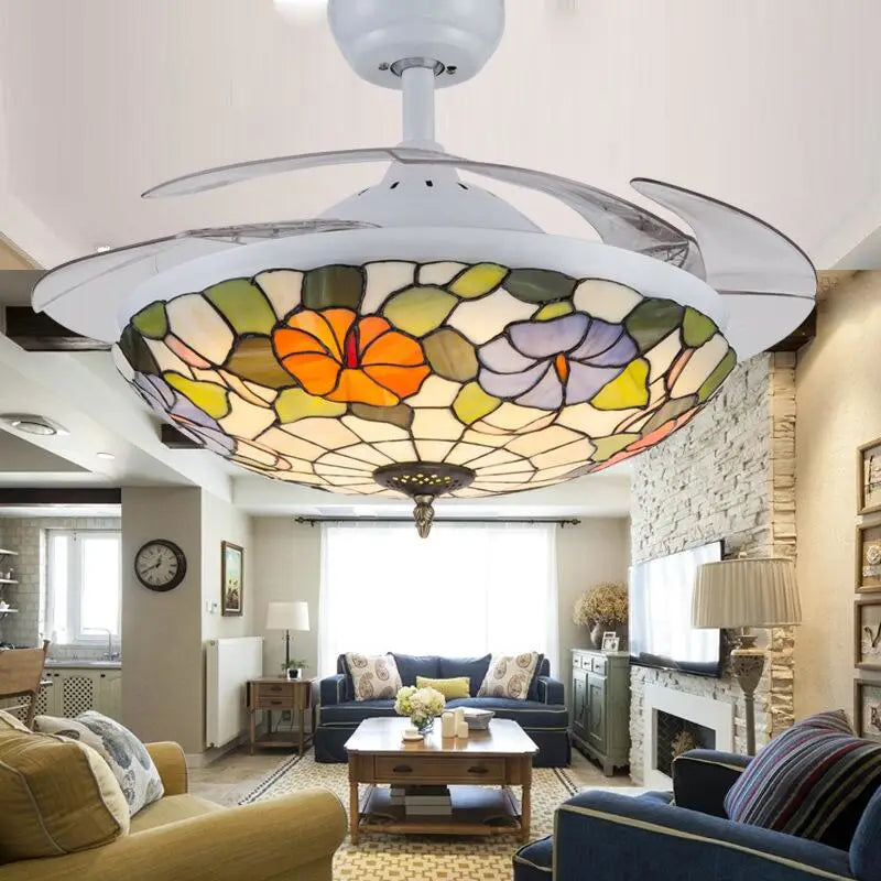 Tiffany-Style Invisible Ceiling Fan Lamp - Retro