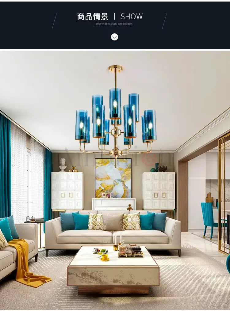 Frida - Blue Cognac Glass LED Chandeliers for Elegant Living