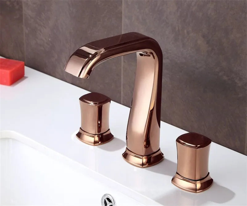 Rose Gold Bathroom Basin Faucets Brass Widespread Sink Mixer