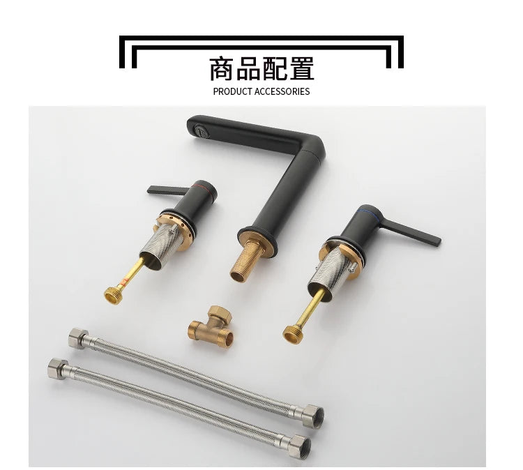 Brushed Gold Bathroom Widespread Basin Faucets Soild Brass