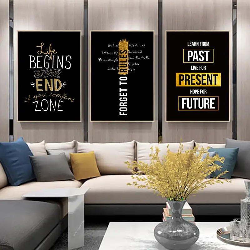 Motivated Quotes Canvas Poster Golden Black Wall Art