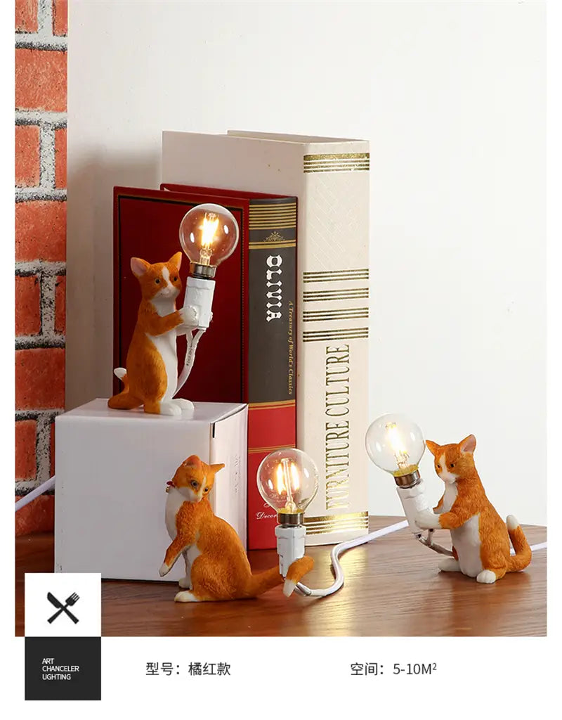 Nordic Animal-Themed Resin Cat Table Lamp - Children’s