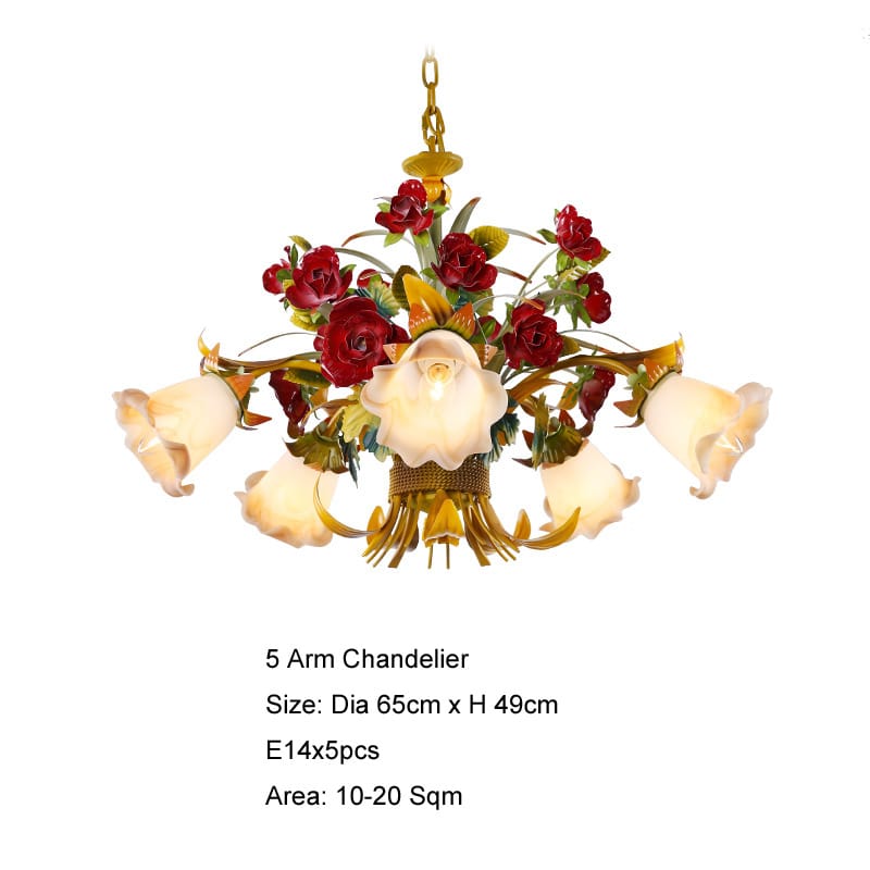 Modern Flower LED Chandelier Lighting Glass Shade Rose Lamp