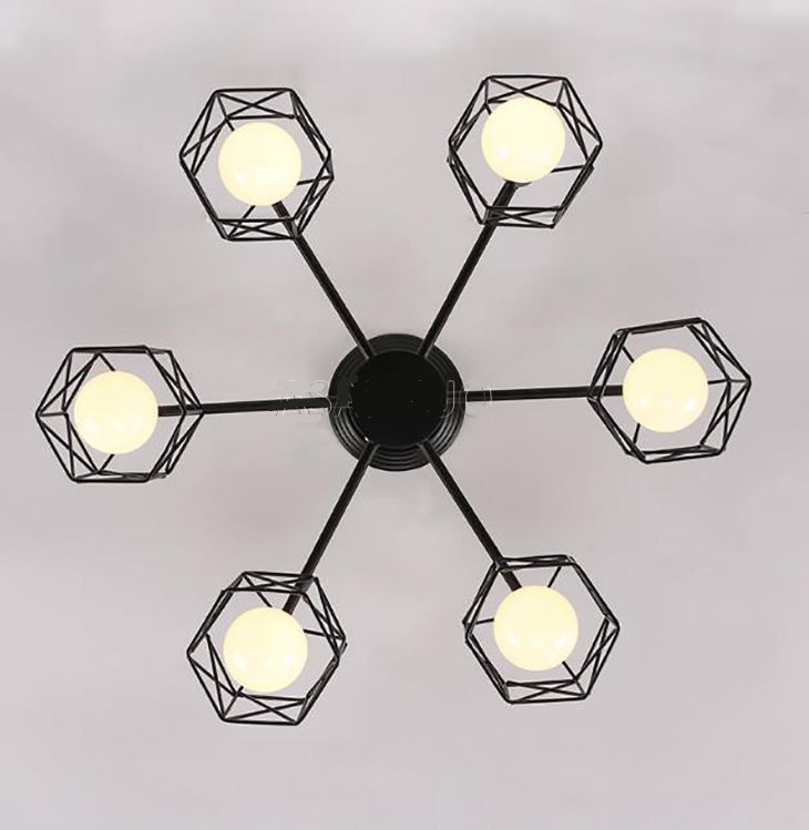 American Black Dendron Iron Cage Ceiling Lamp Kitchen