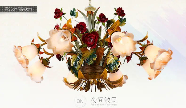 Modern Flower LED Chandelier Lighting Glass Shade Rose Lamp