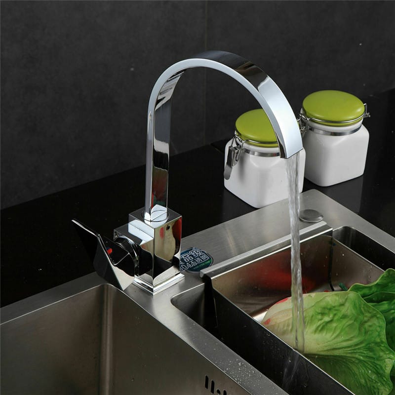 Stainless Steel Kitchen Faucet Single Square Flat Tube Hole