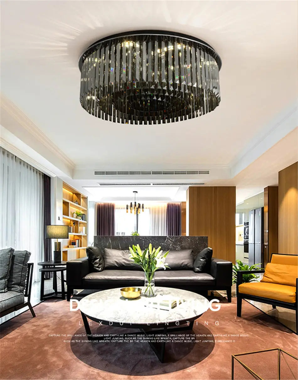 Modern crystal chandelier for ceiling luxury round smoky