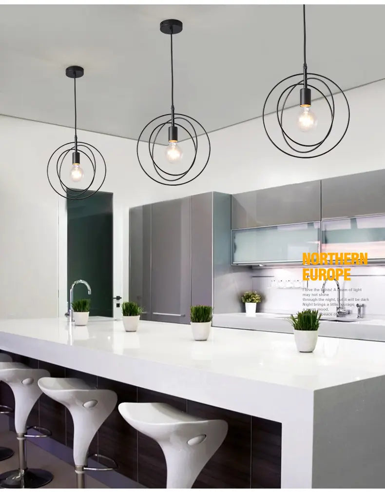 LED Pendant Lights: Golden E27 Hanging Lamp for Living Room