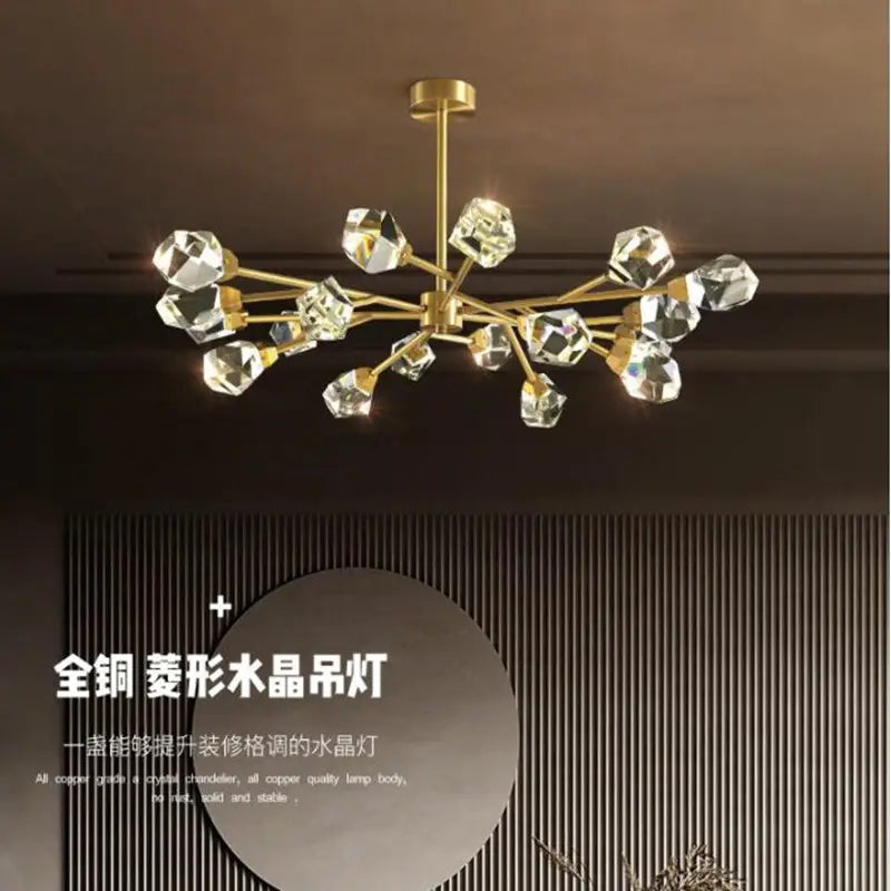 LED Postmodern Crystal Copper Designer Round Chandelier