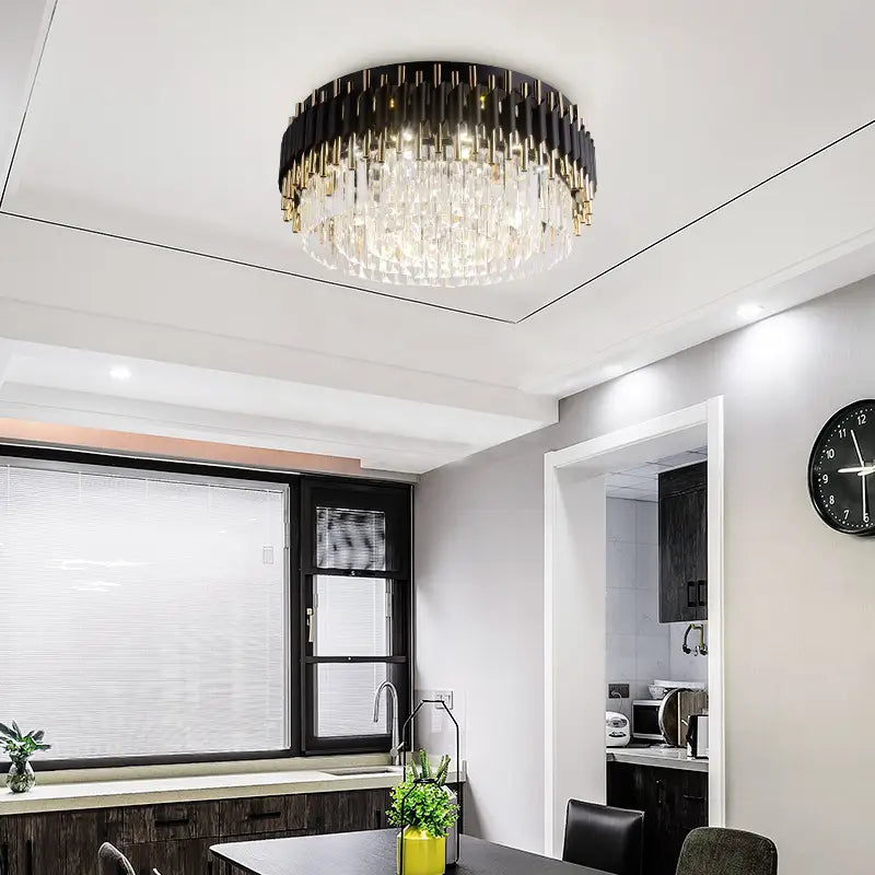 Modern luxury black + gold chandelier lighting large round