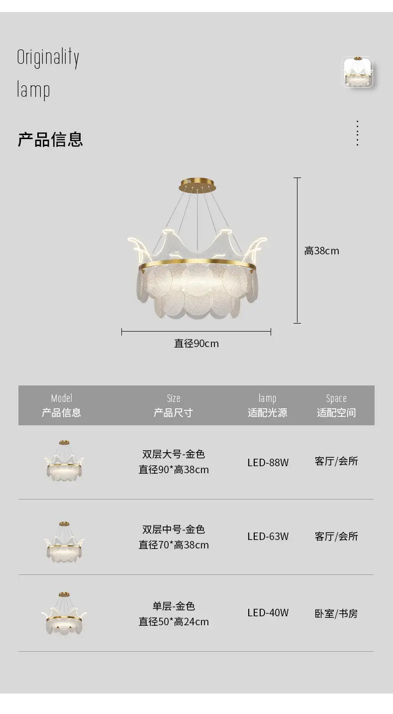 Modern Luxury Crown chandelier Romantic Led Lustre Hanging