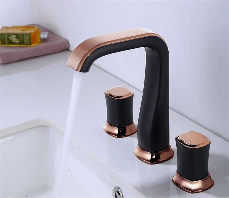 Rose Gold Bathroom Basin Faucets Brass Widespread Sink Mixer
