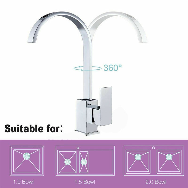 Stainless Steel Kitchen Faucet Single Square Flat Tube Hole