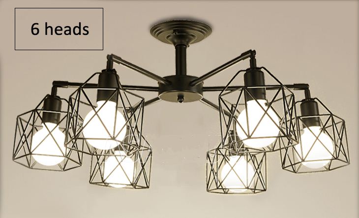 American Black Dendron Iron Cage Ceiling Lamp Kitchen