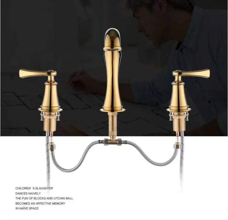 Basin Faucet Widespread American Style Classical Gold Brass