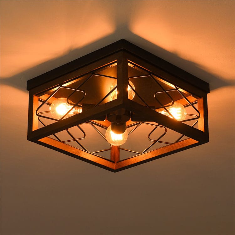 American Retro 4-Head Ceiling Lamp Imitation Wood Art
