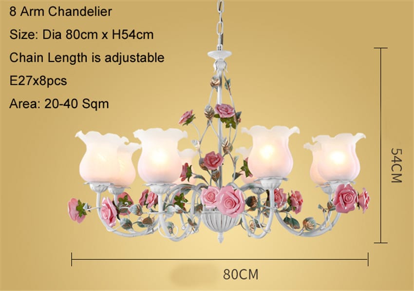 Floral E27 Led Chandelier White Flower Iron Alloy