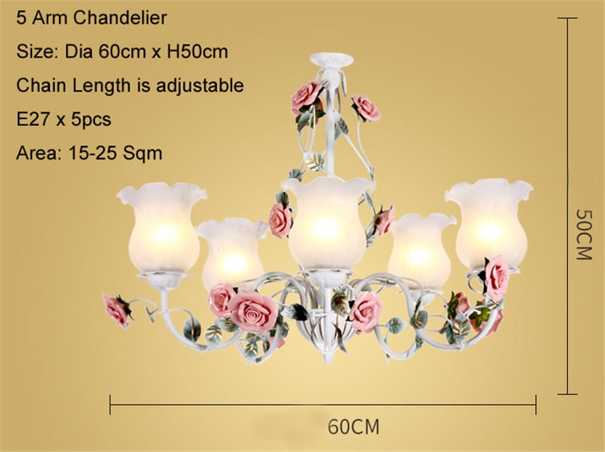 Floral E27 Led Chandelier White Flower Iron Alloy